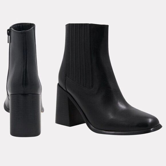 Andre Assous Shoes - Andre Assous Black Leather Block Heel Ankle Boots